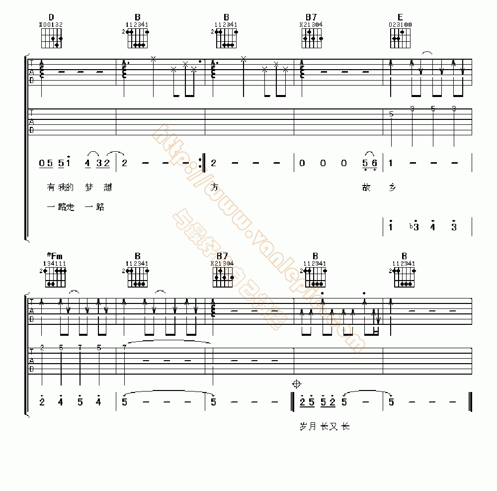 走四方 吉他谱 -vanlepie-玩乐派
