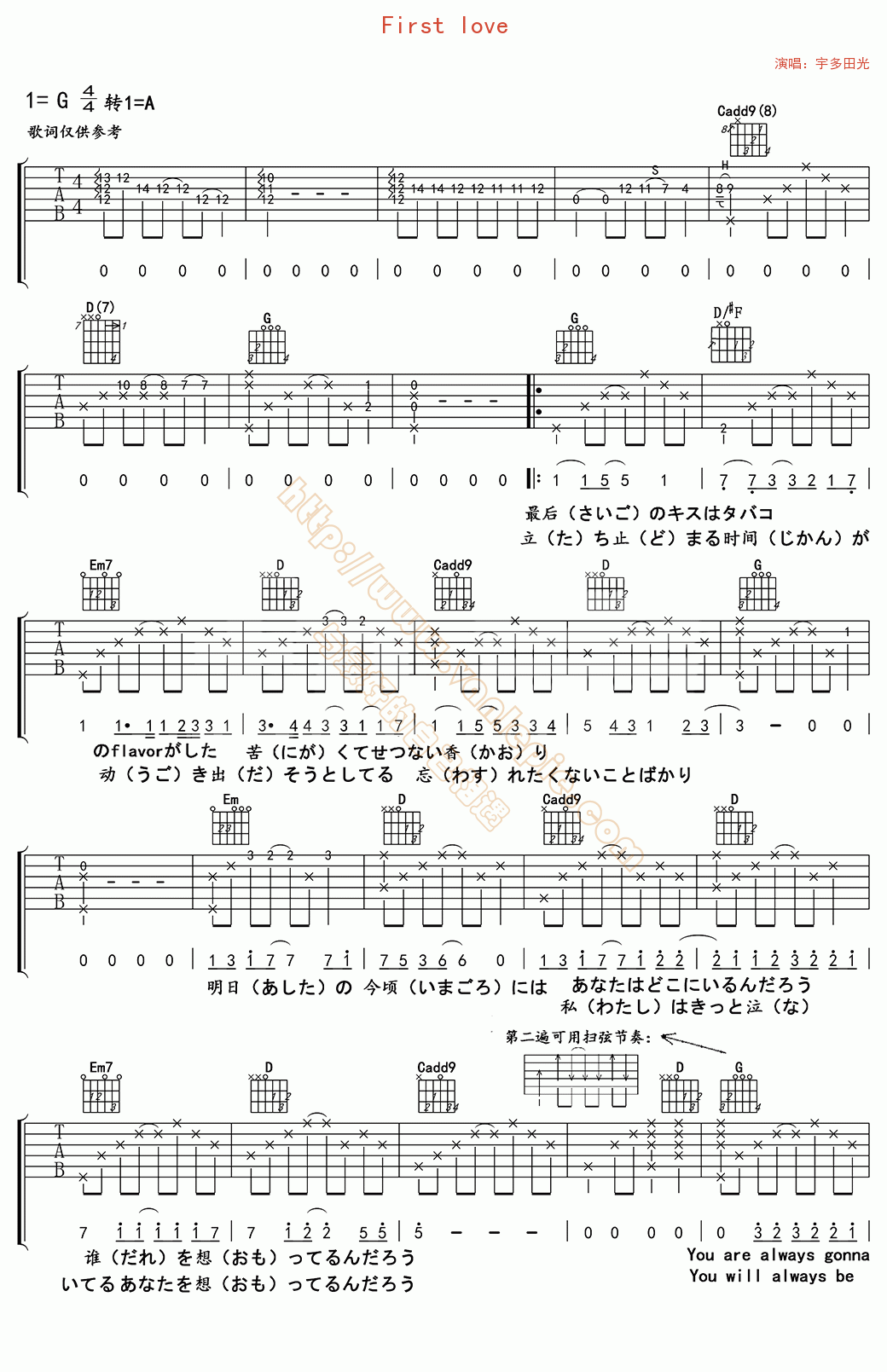 枫(指弹版) 吉他谱 -VanlePie-玩乐派