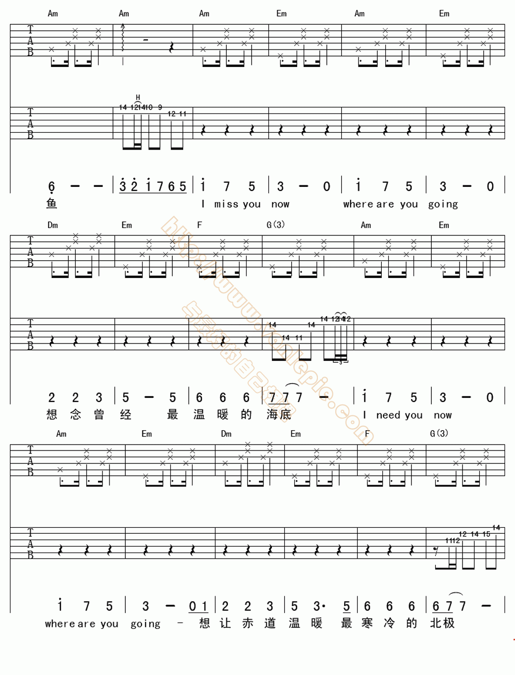 赤道和北极吉他谱 - 卢西 - C调吉他弹唱谱 - 双吉他版 - 琴谱网