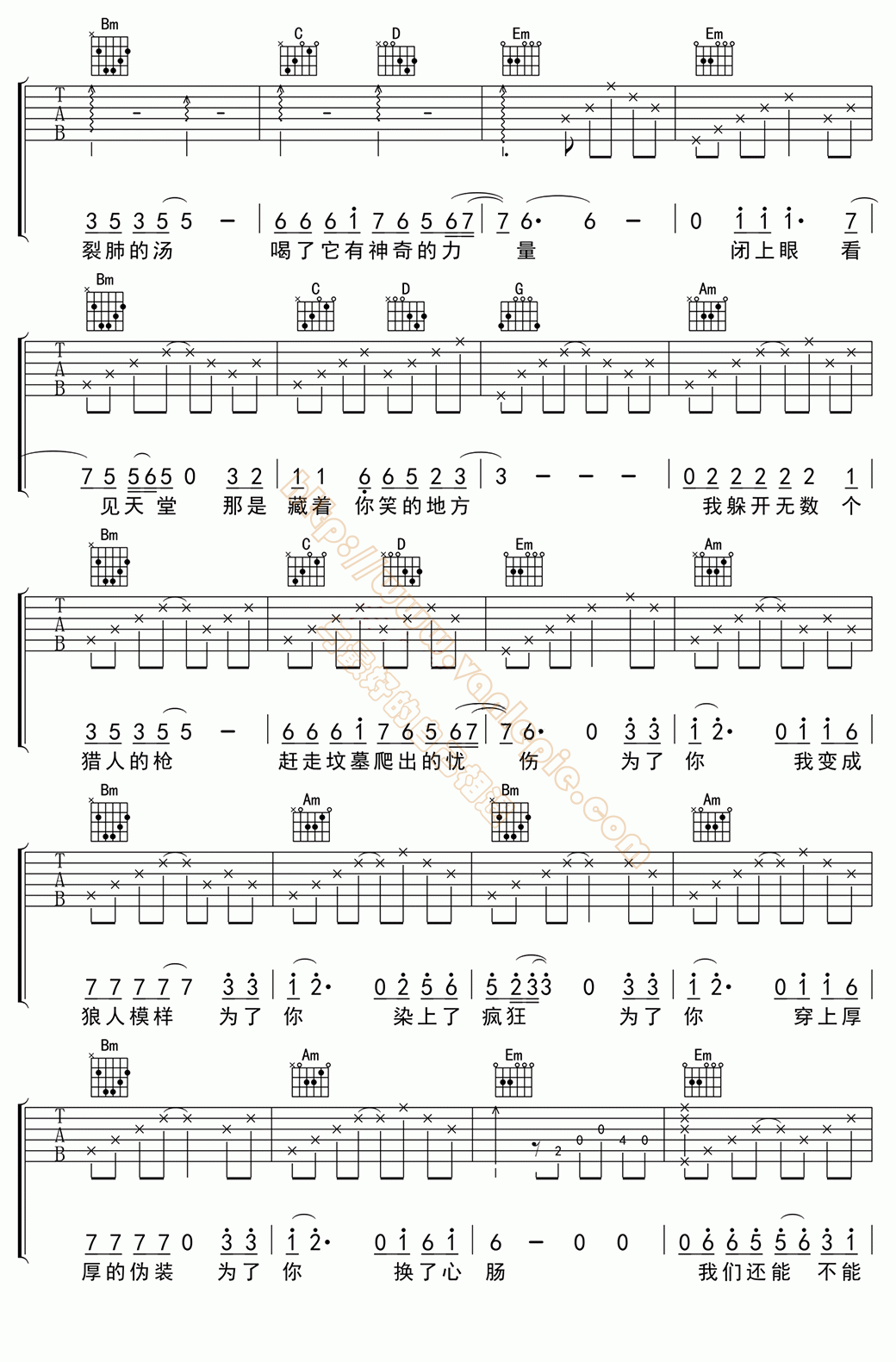 求佛吉他谱扫弦图片