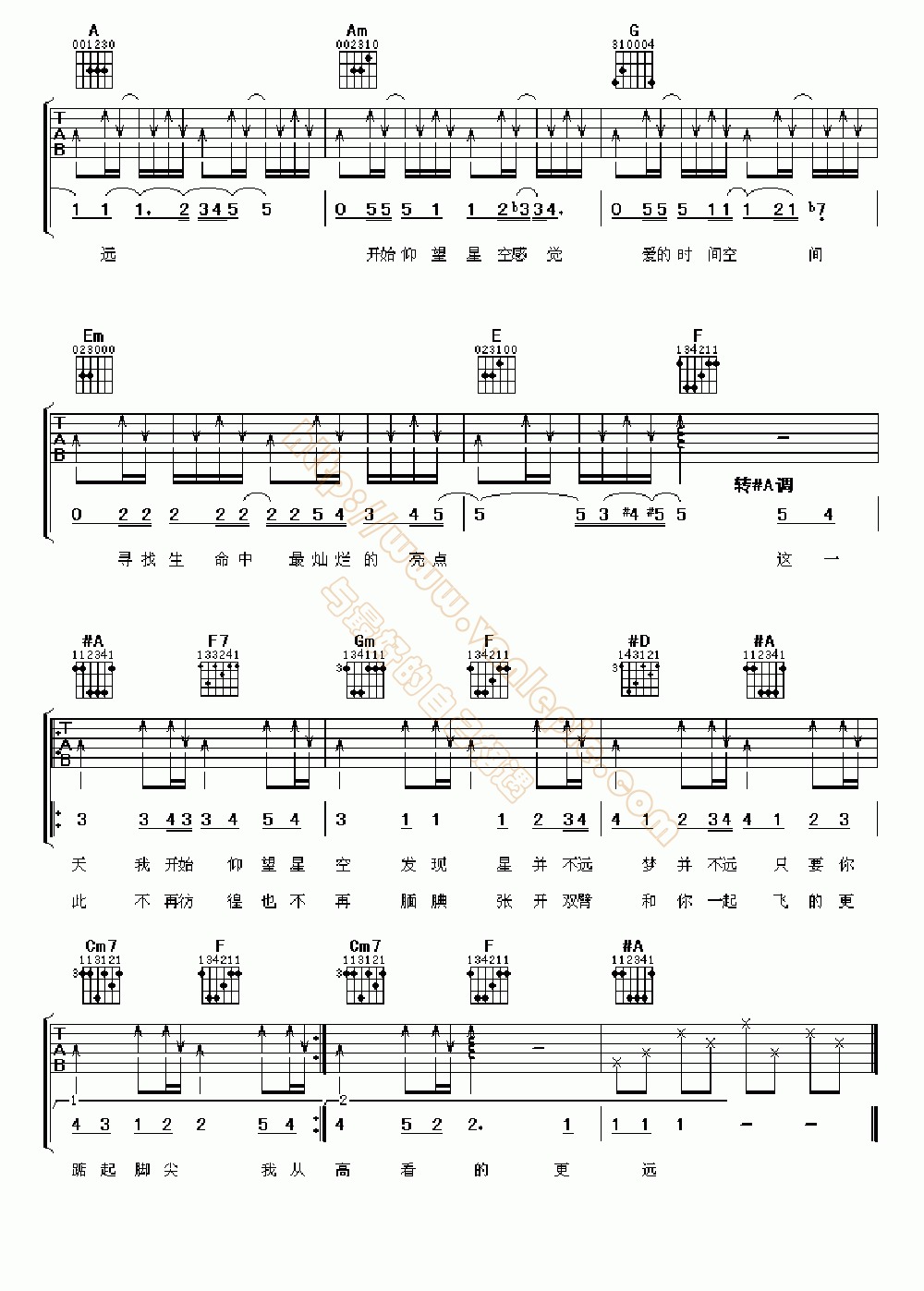 仰望星空吉他谱原版图片