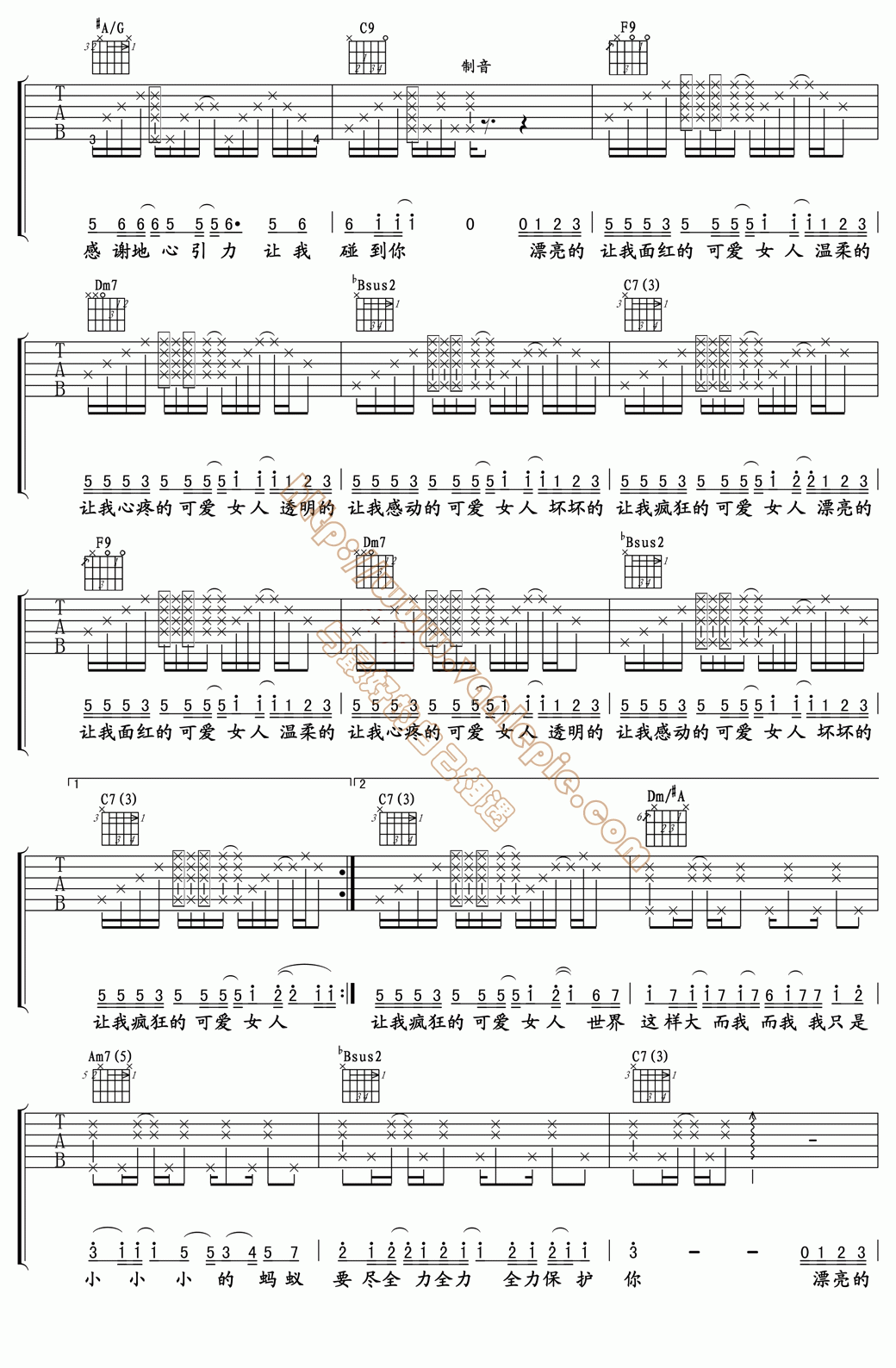 可爱女人c调吉他谱图片