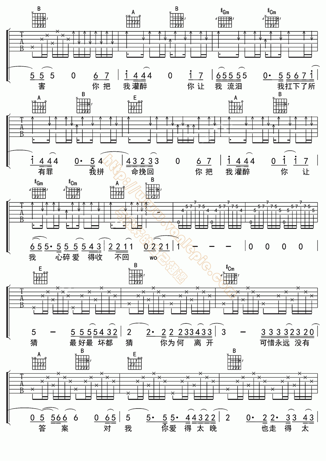 你把我灌醉吉他谱图片